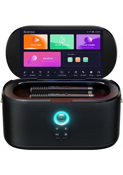 Partybox Shell S1 280w Karaoke Bluetooth Hoparlör Seti, 10.1" Dahili Tablet, 2 Kablosuz Otomatik Şarjlı Mikrofon, Rgb Işıklı Taşınabilir Ses Bombası Siyah