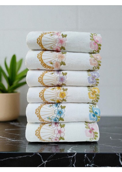 50X90 cm Nakışlı Kadife 12LI El Havlusu | Yüz Havlusu Seti