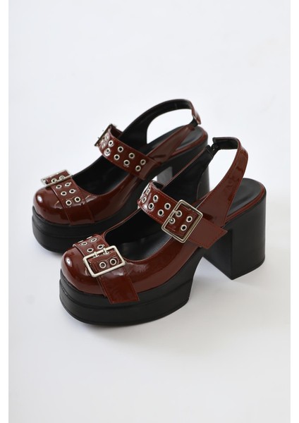 Marise Bordo Rugan Oval Burunlu Platformlu Çift Kemer Aksesuarlı Günlük Ayakkabı