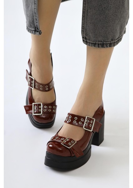 Marise Bordo Rugan Oval Burunlu Platformlu Çift Kemer Aksesuarlı Günlük Ayakkabı fiyatları