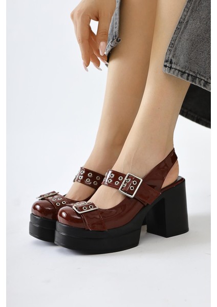 Marise Bordo Rugan Oval Burunlu Platformlu Çift Kemer Aksesuarlı Günlük Ayakkabı modelleri