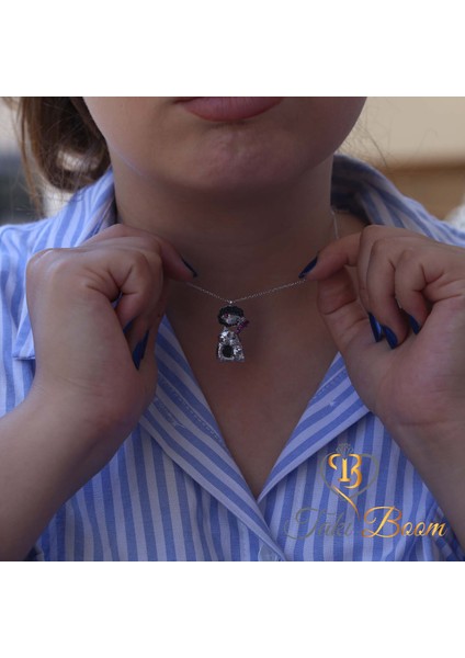 Balık Yemeyi Hayal Eden Kedi Gümüş Kolye modelleri