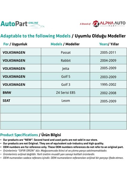 Vw Golf 5 (3 Kapı) ve Golf 3 Cabriolet için Cam Kriko Makarası Seti fiyatları