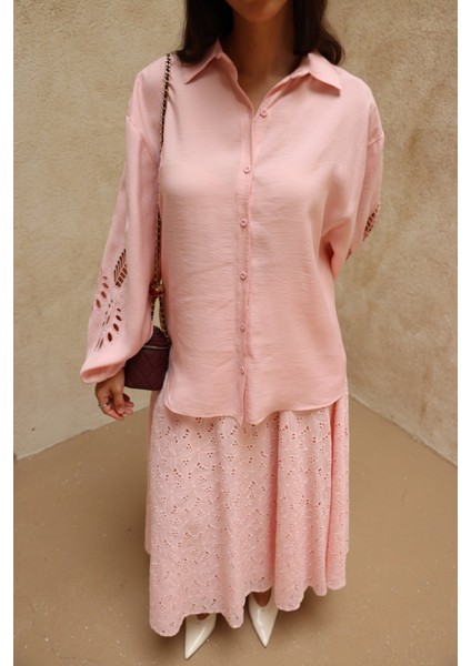 Kolu Nakışlı Oversize Gömlek modelleri