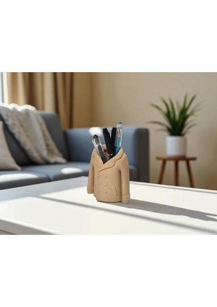 Trençkot Şeklinde Kalemlik | 3D Tasarım Masaüstü Organizer | Hediyelik Kalem Kutusu fiyatları