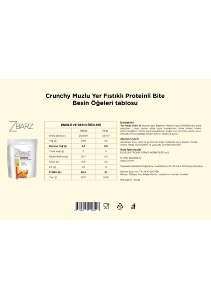 Crunchy Protein Bite Yer Fıstık- Muz 90 G(3 ADET) fiyatları
