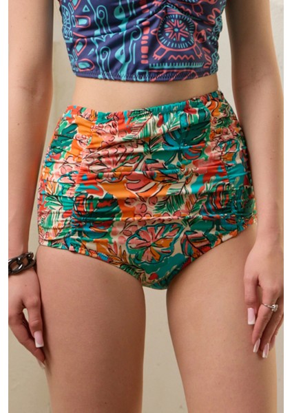 Bikini Altı Yüksek Bel Toparlayıcı Desenli Büzgülü Desenli