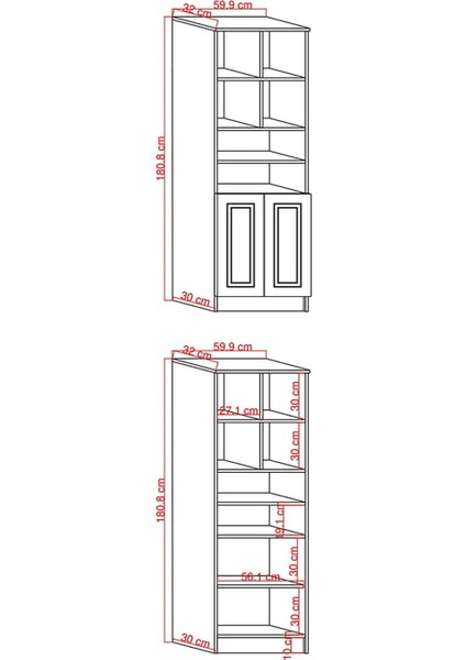 Ares 2 Kapak Raflı Kitaplık - Safir Meşe / Beyaz