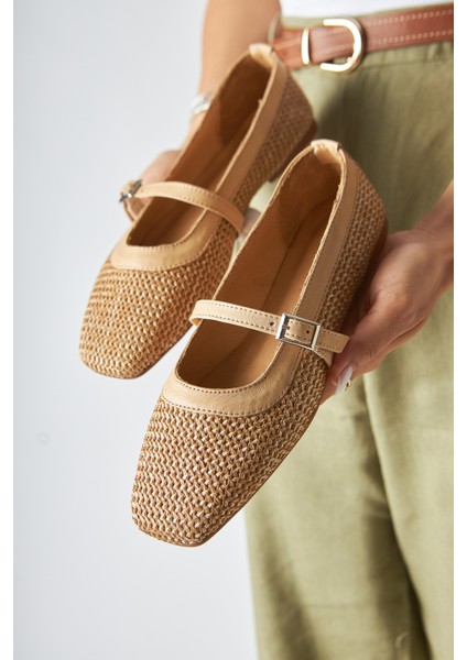 Remza Hasır Örgü Dokulu Kadın Babet Tokalı Rahat Günlük Ayakkabı