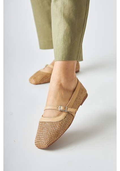Remza Hasır Örgü Dokulu Kadın Babet Tokalı Rahat Günlük Ayakkabı fırsatları