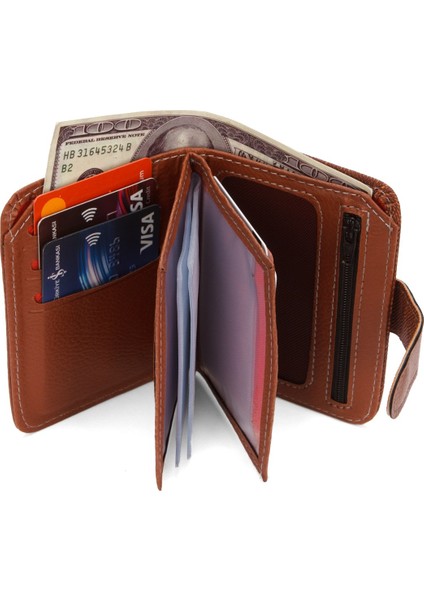 Kot Kumaş Bozuk ve Kağıt Para Kartlık ve Cüzdan NEW134 - Taba