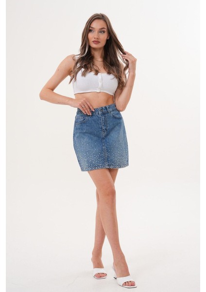 Kadın Yüksek Bel Mini Kot Etek