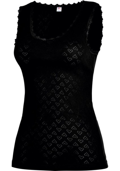 %100 Pamuk Kalın Askılı Kalpli Atlet Siyah 6'lı Paket 498