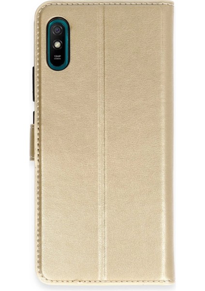 Xiaomi Redmi 9A Kılıf Trend S Plus Kapaklı Kılıf - Gold Arbkd