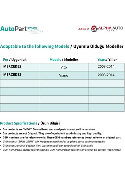 Mercedes Vito W639 için Sağ/Sol Orta Yan Sürgülü Kapı Tamir Seti fiyatları