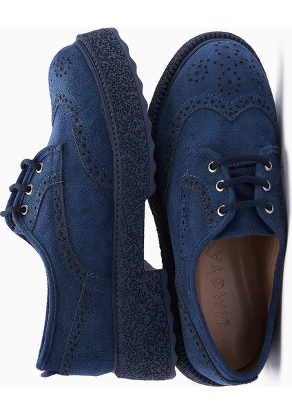 Rossy Lacivert Süet Oval Burunlu Lazer Kesim Günlük Ayakkabı