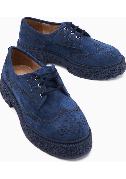 Rossy Lacivert Süet Oval Burunlu Lazer Kesim Günlük Ayakkabı modelleri