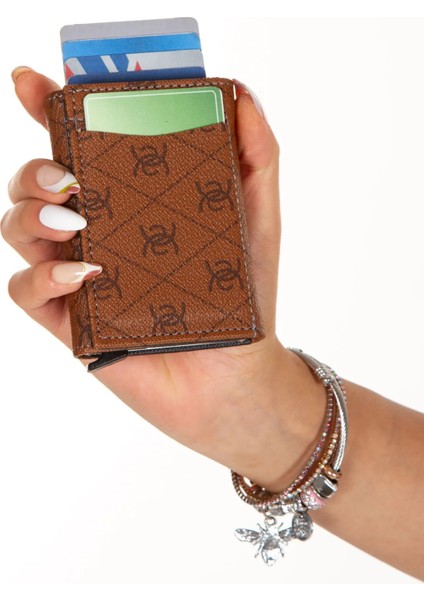 Kadın Mekanizmalı Kartlık ve Cüzdan NEW200 - Taba