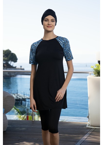 Kısa Kollu Yarı Kapalı Mayo 24825 Siyah fiyatları