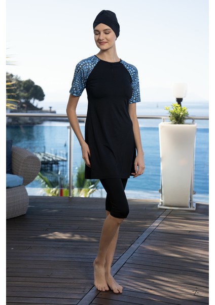 Kısa Kollu Yarı Kapalı Mayo 24825 Siyah modelleri