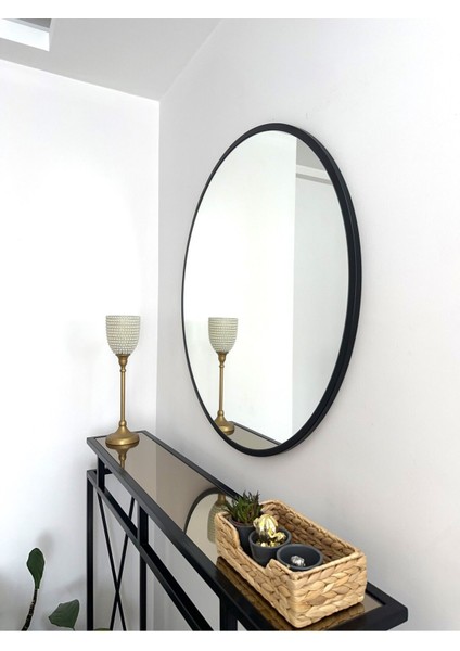 80 cm Siyah Metal Çerçeveli Yuvarlak Ayna, Şık ve Zarif Tasarım fiyatları