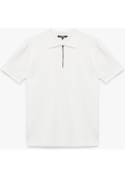 Viskon Regular Fit Polo Yaka Yarım Fermuarlı Kısa Kollu Triko Tişört
