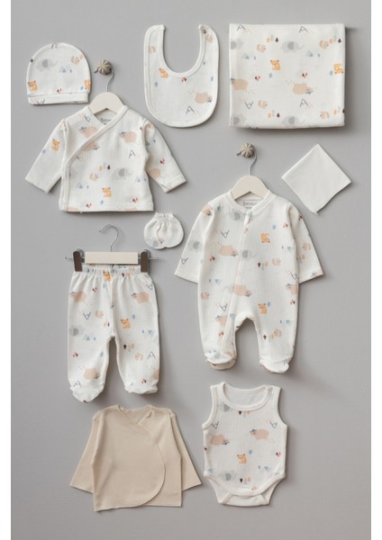 My Baby Kumsal % 100 Coton 10 Lu Hastane Çıkışı Yeni Doğan Sevimli Orman Desenli Ekru 10082