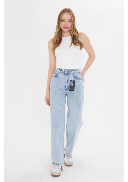 Kadın Açık Gri Boru Paça Yüksek Bel Regular Fit Pantolon