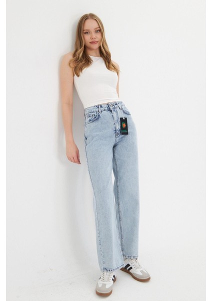 Kadın Açık Gri Boru Paça Yüksek Bel Regular Fit Pantolon modelleri