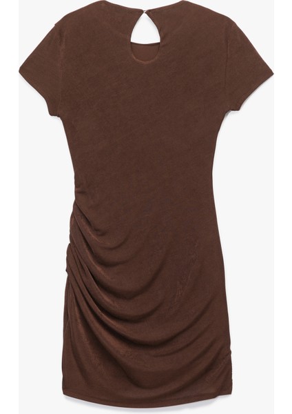 Pencere Detaylı Kısa Kollu Bisiklet Yaka Drapeli Bodycon Mini Abiye Elbise fiyatları
