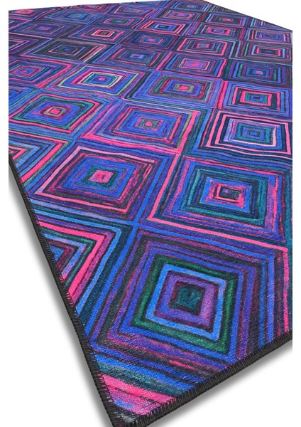 Geometrik Desenli Mor Halı Dijital Baskılı Dokuma Kaymaz Tabanlı Yıkanabilir Kareli Yazlık Odası Halısı Çok Renkli Halı fırsatları