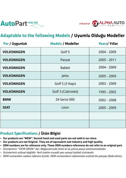 Vw. Golf 5,Passat Rabbit Jetta için Cam Kriko Makarası-Set fiyatları