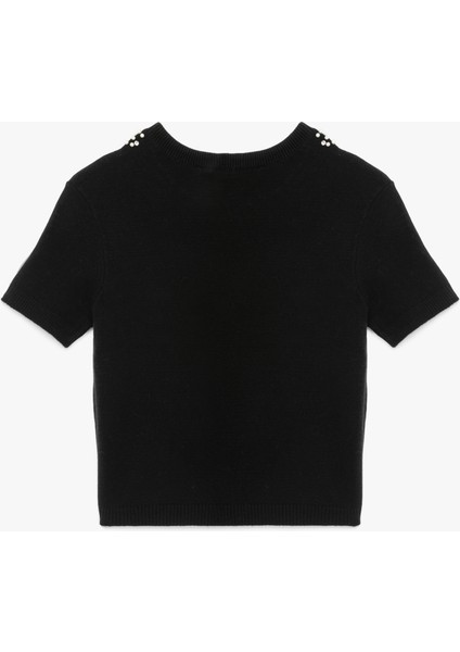 Viskon Karışımlı Boncuk Detaylı Kısa Kollu Triko Kazak fiyatları