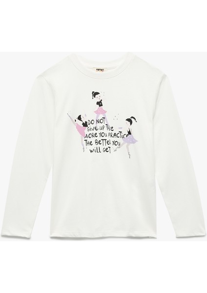 Pamuklu Uzun Kollu Bisiklet Yaka Baskılı Tişört
