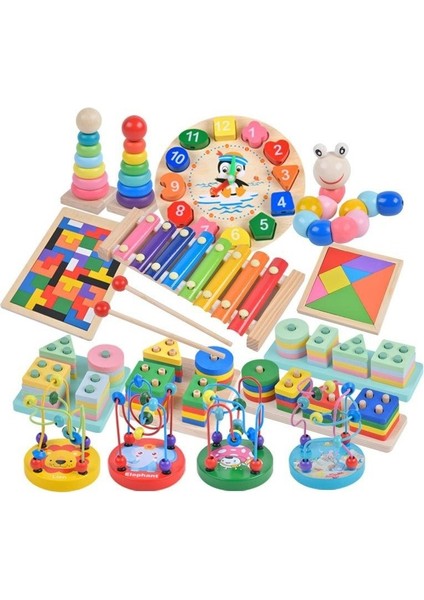 Erken Eğitim Eğitici Bebek Çocuk Oyuncakları Ahşap Sekiz Ton Perküsyon Gökkuşağı Kulesi Dört Set Sütun Bükülmüş Solucan (Yurt Dışından)
