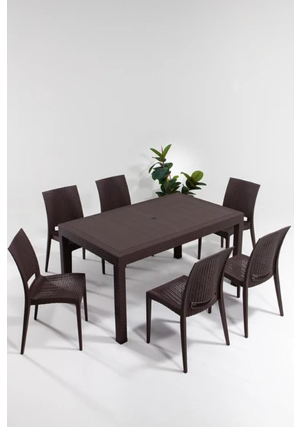 6 Kişilik Rattan Bahçe Balkon Masa Takımı Kolsuz Koltuk 90X150 Masa Seti A Plus Large