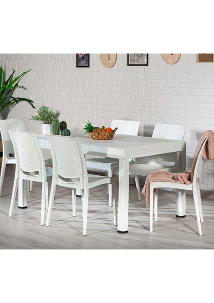 6 Kişilik Rattan Bahçe Balkon Masa Takımı Kolsuz Koltuk 90X150 Masa Seti A Plus Large
