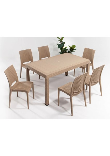 6 Kişilik Rattan Bahçe Balkon Masa Takımı Kolsuz Koltuk 90X150 Masa Seti A Plus Large