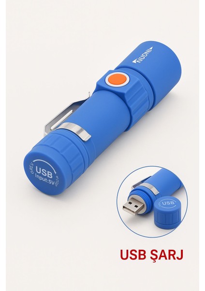 USB Şarjlı 3 Modlu Plastik Kasa Mini El Feneri Taşınabilir Kamp El Feneri