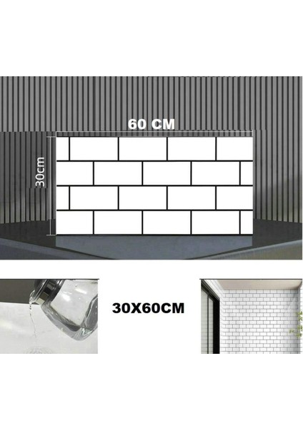 60X30CM Parlak Beyaz Tuğla Desenli Yapışkanlı Duvar Paneli fiyatları