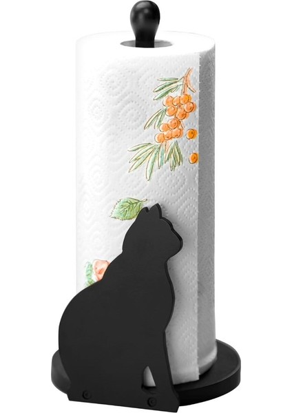 Gbmotion Kedi Figürlü Ahşap Kağıt Havlu Tutucu – Siyah, Dekoratif ve Stabil Tasarım