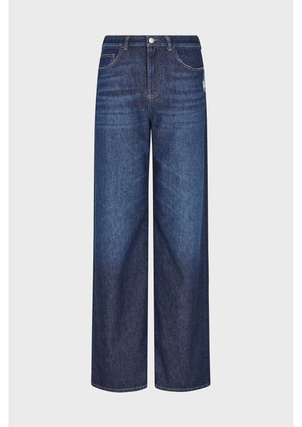 Pamuklu Relaxed Fit Geniş Paça Vintage Görünümlü Jeans Bayan Kot Pantolon EW000737 AF17033 MB001
