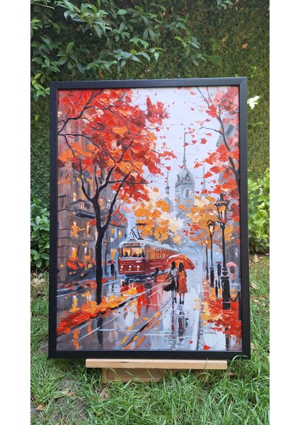 Yağlı Boya Dokulu Tablo Sonbahar Şehir Manzarası U09017 indirimleri