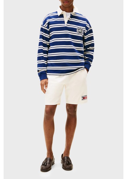 Çizgili % 100 Pamuk Relaxed Fit Düğmeli Polo Yaka Kazak Erkek Kazak MW0MW39682 0fa fiyatları