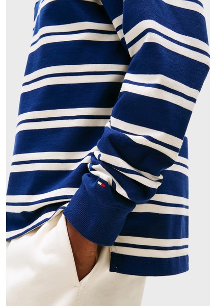 Çizgili % 100 Pamuk Relaxed Fit Düğmeli Polo Yaka Kazak Erkek Kazak MW0MW39682 0fa fırsatları