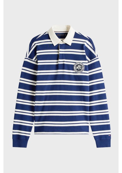 Çizgili % 100 Pamuk Relaxed Fit Düğmeli Polo Yaka Kazak Erkek Kazak MW0MW39682 0fa indirimleri