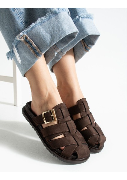 Julia Kadın Kahverengi Tokalı Detaylı Terlik Sandalet S