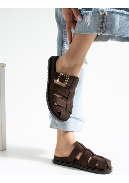 Julia Kadın Kahverengi Tokalı Detaylı Terlik Sandalet S fiyatları