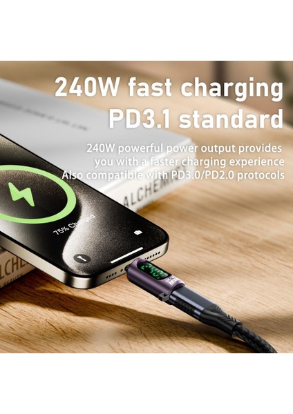 240W Dijital Göstergeli Type-C To Type-C 80GBPS 8K@60Hz ve Hızlı Şarj Mini Otgza fiyatları