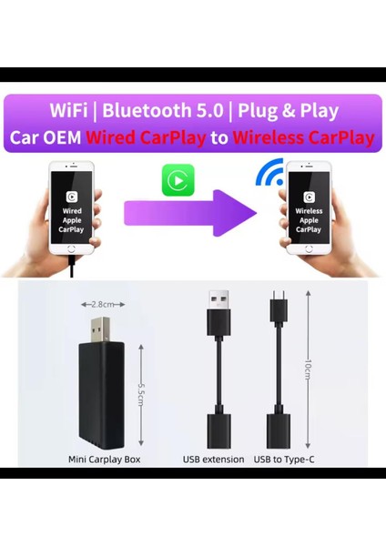 Kablosuz Carplay Adaptörü, Dongle Araba Kablosuz Carplay, Apple Carplay Kablosuz 5ghz Wifi Bluetooth Bağlantı Adaptörü Çevirici Arabalar Için fiyatları